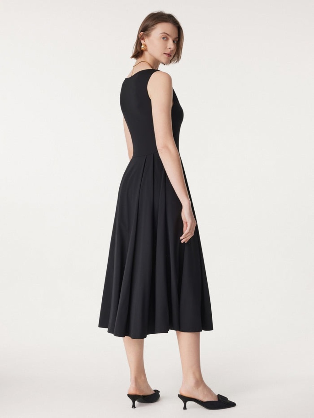 OGL Black sleeveless bamboo sculpting stretch ponte boatneck chic midi dress L - Picture 2 of 16
